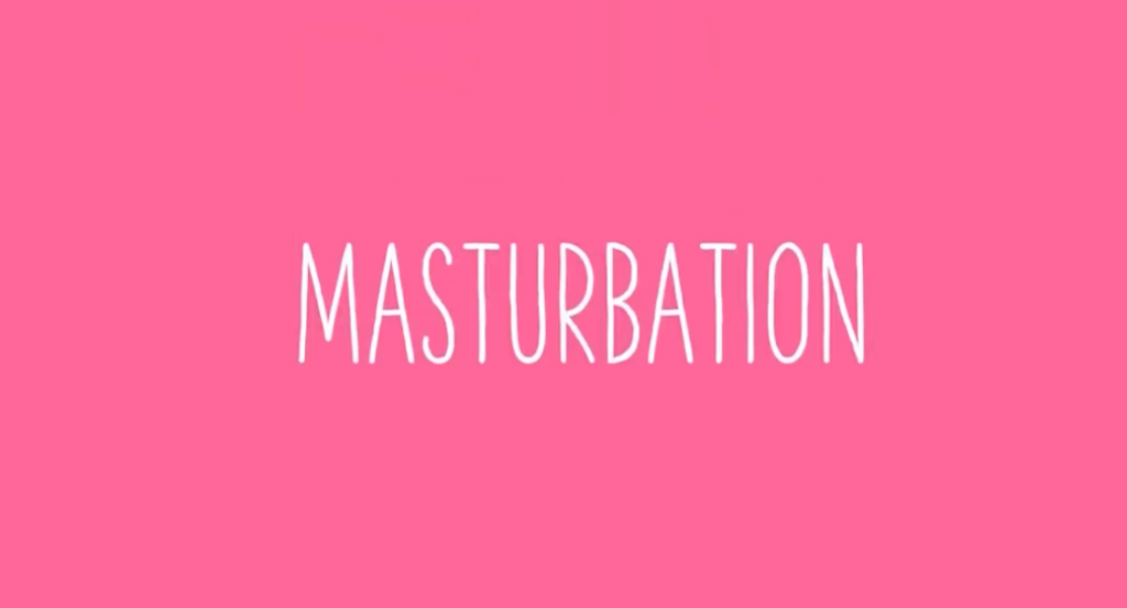 Sur l’image est écrit sur un fond rose le mot « masturbation »