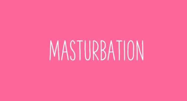 Sur l’image est écrit sur un fond rose le mot « masturbation »